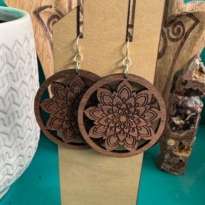Brown Floral Wooden Earrings